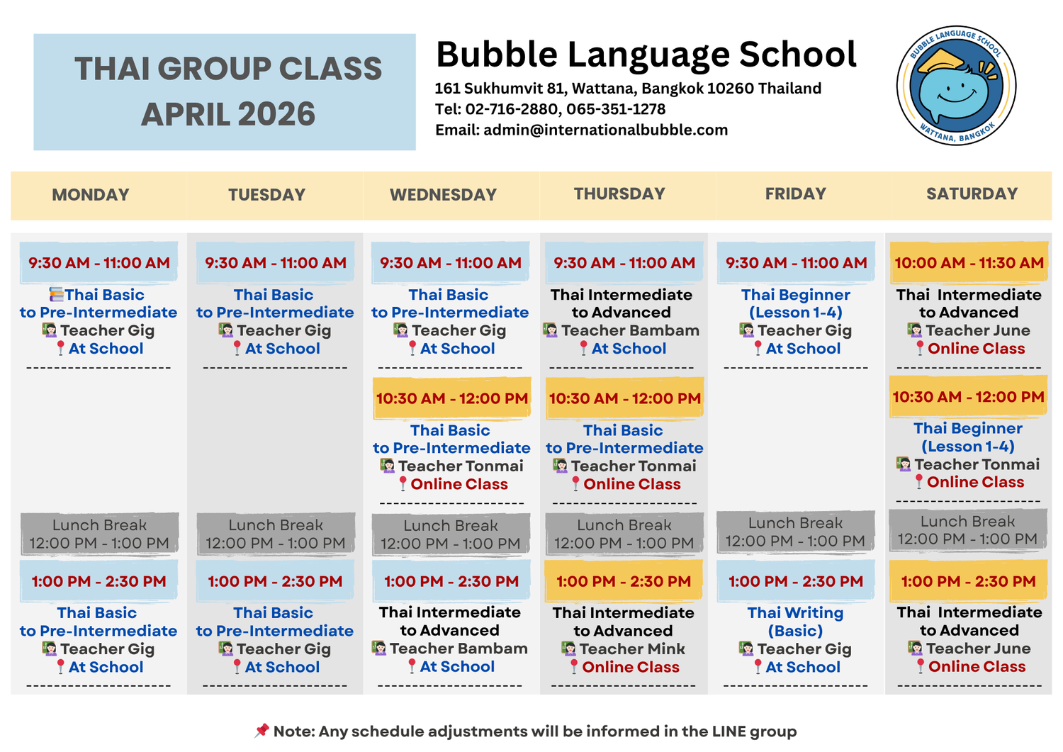 Thai Group Class April 2026: Now Available Both Onsite & Online